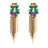 Pendientes Florales Europeos y Americanos Nuevos con Borlas, Retro Elegantes, Pendientes de Cadena Exagerados Incrustados de Diamantes, Pendientes de Moda Elegantes Estilo Callejero