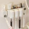 Portacepillos de Dientes sin Taladro, Exprimidor de Pasta de Dientes, Estante de Almacenamiento para Vasos de Cepillo de Dientes, Portacepillos de Dientes para Baño, Vaso para Enjuague Bucal de Lujo Ligero Montado en la Pared