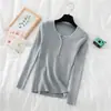 Blusa de Malha Manga Longa Camada Base Feminina Outono Inverno Roupa Íntima Suéter Gola Branca Nova Elegante Emagrecedora Top de Início de Outono