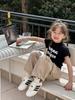 [Artículo en Liquidación] Camiseta Corta Ajustada de Moda para Niña Camiseta Básica Casual Infantil con Elegante Diseño de Letras Manga Corta