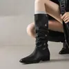 3cm~2025 nuevas botas largas de cuero genuino para mujer tacón grueso botas altas adelgazantes petite hasta la rodilla botas de montar