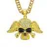 Joias Exageradas de Hip Hop Europeu e Americano Pingente de Caveira com Diamantes e Asas para Homens Colar de Moda de Rua