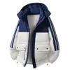 Talla europea cruzada se puede personalizar color exterior bloques de color rayado acolchado de algodón ropa hombres invierno con capucha holgada acolchado de algodón chaqueta pan abrigo hombres
