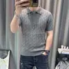 Camiseta de punto tricolor, nueva de manga corta, algodón peinado, hombro normal, polo, tejido de ochos, ajustada, negro y gris