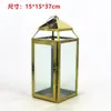Lampião de Vento Estilo Europeu Suporte de Vela de Aço Inoxidável Lanterna de Vidro Dourada Lâmpada à Prova de Vento Lâmpada de Manteiga para Exterior Ornamento de Decoração