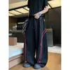 Calça de moletom listrada color block baggy estilo retrô americano para homens, calças de verão largas e fluidas, calças esportivas casuais soltas