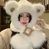 Adorable Sombrero de Felpa con Orejas de Zorro y Bufanda Todo en Uno para Mujer, Cálido para Invierno, a Prueba de Frío, Sombrero con Protección para las Orejas, Deja la Cara al Descubierto, Sombrero Pequeño a Prueba de Viento