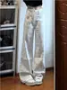 Pantalones vaqueros florales de nicho blancos, nuevo modelo otoño 2025, diseño de cintura alta, corte holgado, adelgazante, pierna recta, pantalones de algodón hasta el suelo