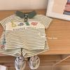 2025 Nuevo Verano Estilo Coreano Traje de Bebé Niño Camiseta Polo de Solapa a Rayas para Niños Shorts Conjunto Moderno de Dos Piezas