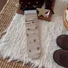 Meias folgadas versáteis estilo coreano, espessadas para aquecer na primavera e no outono, meias antibacterianas de cano médio, meias longas de renda estilo universitário para meninas