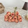 Flor Falsa Rosa de Borde Quemado de 12 Cabezas Flor de Rosa Retro Simulada Decoración para Mesa de Comedor de Sala de Estar Accesorios para Sesión de Fotos de Boda
