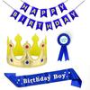 Chapéu de aniversário infantil King Crown Festa de pano dourado Chapéu de coroa Cerimônia Cinto Broche Conjunto Decoração de festa Suprimentos
