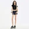 Shorts Vaqueros de Cintura Baja con Doble Botón Estilo Retro Americano para Mujer Verano Diseño Levanta Glúteos Elásticos Adelgazantes Bodycon Hot Pants Chica Caliente