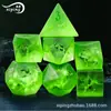 7 Juego de Dados de Cristal Multilado Verde Roto Dungeons and Dragons Dndrpg Piedra Mágica