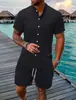 Conjunto Casual de 2 Piezas Verano 2025 Amazon para Hombre Sencillo Color Sólido Camisa de Manga Corta Texturizada y Conjunto de Shorts