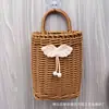Cesta de Armazenamento Tecida de Rattan Sintético Prateleira de Armazenamento Decoração de Cozinha Banheiro Cesta de Parede para Flores Armazenamento Cesta de Lavar Cesta de Parede para Gengibre e Alho