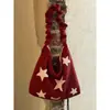Bolso de Hombro Bordado con Estrellas y Plisado Estilo Retro Coreano para Mujer, Bolso Tote Sencillo para el Trabajo, Bolso Cruzado Casual de Gran Capacidad