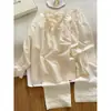 Pijama Feminino Renda Recortada Manga Longa 2026 Primavera & Outono Novo Estilo Doce Calça Longa Conjunto para Casa Tamanho Grande