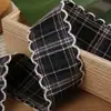 Cinta de encaje a cuadros con bloques de color estilo academia Lazo hecho a mano DIY Accesorio para el cabello Lolita Correa decorativa para ropa, zapatos y sombreros