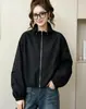 Chaqueta Corta Nueva de Otoño 2026 con Cuello Alto y Cordón para Mujer, Estilo Coreano, Corte Holgado, Versátil, Adelgazante, Cremallera, Chaqueta Petite
