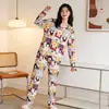Pijamas de Manga Larga para Mujer de Primavera y Otoño, Lindos Dibujos Animados Casuales y Cómodos Estilos Delgados de Otoño e Invierno que se Pueden Usar Afuera Conjuntos de Ropa para el Hogar para Mujer