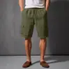 Shorts de Ferramenta de Verão Transfronteiriço Cordão Cintura com Tiras Perna Reta Cor Sólida Respirável Diário Praia Cinco Pontos Casual