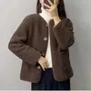 Casaco de Lã de Cordeiro Feminino Novo Estilo Coreano Solto Novo Outono Pequeno Solto Cardigan de Veludo de Cordeiro Cor Sólida Top