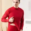 Roupa íntima térmica de ano de nascimento para idosos, forrada com fleece, para meia-idade e idosos, Long Johns, gola alta vermelha grande, masculina