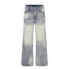 Jeans acampanados lavados con degradado estilo americano para hombre, pantalones de pierna ancha deshilachados de corte limpio hippie modernos con dobladillo deshilachado y efecto desgastado