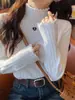 Top de primera capa para mujer para otoño e invierno 2024, nuevo suéter de punto con volantes de cuello semi-alto, top suéter de manga larga de cuello medio