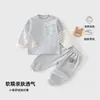 Conjunto de Dos Piezas Rayado de Camiseta y Pantalón Casual para Bebé Niño, Estilo Dibujos Animados, Falso Dos Piezas, para Salidas, Clase A