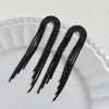 Pendientes de moda negros con pedrería y diamantes para mujer, diseño moderno y único, pendientes largos de borla
