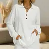Enviado 2025 Moda Transfronteriza Decoración de Botones Cuello Polo Tono Gris Tejido Ropa de Abrigo para Mujer Top Blanco