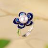 Anillo de flor de perla cloisonné de plata de ley S925 Yilu estilo nacional accesorios cheongsam Hanfu anillo artístico elegante