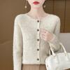Estilo Nuevo Otoño e Invierno Cárdigan de Punto 100% Lana Pura Diseño de Hilo de Una Sola Pieza Sin Costuras Chaqueta de Cuello Redondo para Mujer de Moda