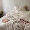 Flores vintage~ Juego de cuatro piezas bordado de algodón y lino, absorbente de sudor y transpirable, sábana y funda de edredón de algodón y lino puro para ropa de cama del dormitorio principal