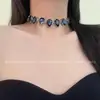 Estilo Palacio Retro Francés Cadena de Clavícula Corazón de Pedrería Azul Súper Brillante Moda de Lujo Accesible Elegante Elegante Collar de Gama Alta
