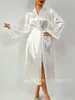 Bata de Seda Hielo de Alta Gama Transfronteriza para Mujer, Sencilla, Casual, con Cordones, Ropa de Casa, Pijama de Seda de Verano para Mujer, Bata de Noche