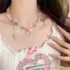 Paraíso de Manzanas~ Collar de Cuentas de Lazo Colorido y Corazón Rojo de Dopamina para Mujer, Nuevo Gargantilla Dulce de Verano