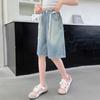 Pantalones Vaqueros Sueltos de Pierna Ancha de Longitud Media para Niñas Verano 2025 Nuevos Pantalones para Niños Estilo Coreano Casual Hasta la Rodilla Transfronterizos