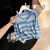 Cardigan de Tricô Listrado Arco-Íris de Manga Longa para Outono/Inverno 2026, Slim Fit, Peça Externa