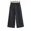 Pantalones de Lino Azul Marino de Pierna Ancha Estilo Old Money para Mujer, Verano 2026 Delgados Huecos de Cintura Alta Caídos de Pierna Recta Casuales