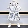 Conjunto de Traje Tang Tradicional Chino de Verano para Niños con Patrón de Bambú, Conjunto Nuevo de Dos Piezas Estilo Chino Hanfu de Manga Corta para Niños Pequeños