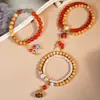 Pulseira Dupla Camada DIY de Sândalo Dourado, Pulseira de Contas de Madeira, Contas de Oração, Ágata Vintage, Joia Estilo Étnico Estrela e Lua