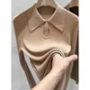 Elegante Tejido de Manga Larga para Mujer, Top con Solapa, Nuevo Estilo Otoño Temprano 2026, Camisa Base Chic con Corte, Camisa Polo, Suéter