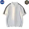 Camisa Polo Listrada Nova Co-branded NASA Camiseta de Manga Curta Masculina Verão Versátil Gola Lapela Marca de Gelo Moda Verão Top Fino