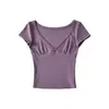 Sexy Camiseta Corta Ajustada de Manga Corta con Cuello en V Adelgazante para Mujer, Nueva Colección de Verano, Top Adelgazante de Manga Corta con Hombro Normal