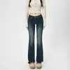 Jeans de campana juveniles naranja # Negro puro elegantes de tiro bajo para mujer, elásticos, adelgazantes, modernos y versátiles