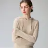 Suéter de punto con capucha 100% cachemira pura para mujer, nuevo estilo otoño e invierno, corte holgado, jersey versátil y cálido