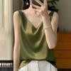 Camiseta interior corta con tirantes de satén de seda para mujer, verano 2024, nueva, ajustada, con cuello en V